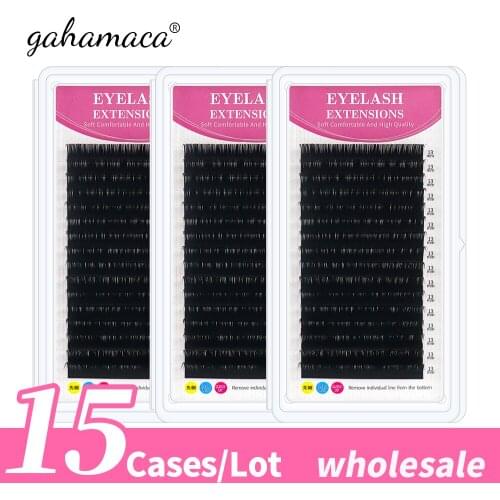 GAHAMACA wholesale Eyelash Extension Maquillaje 15 Cases/lot Individual Eyelash Natural Soft Lashes Maquiagem Cilios Faux Cils