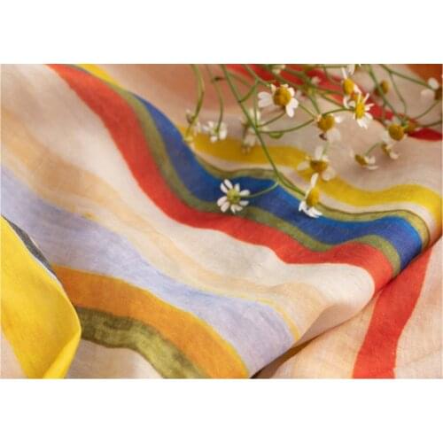 Travel style ramie linen high-end digital print dress robe custom fabric designer fabric