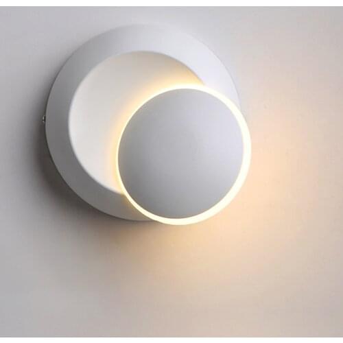 5W LED Rotatable Round Decorative Indoor Lighting Wall Lamp Living Room Study Bedroom Matte Black White Acrylic Lampshade LP07