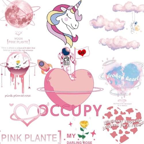 DIY Heat Transfer Patches Letter Printing Patches On Clothes Unicore Heart Applique Decorate Stickers On T-shirt Dresses Jeans