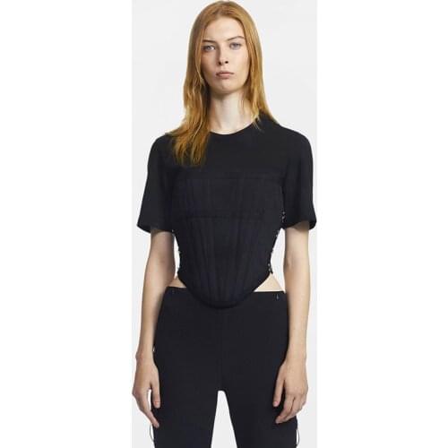 2021NEW cropped top fishbone slim round neck womens T-shirt, summer high-quality fashion cotton corset short-sleeved T-shirt