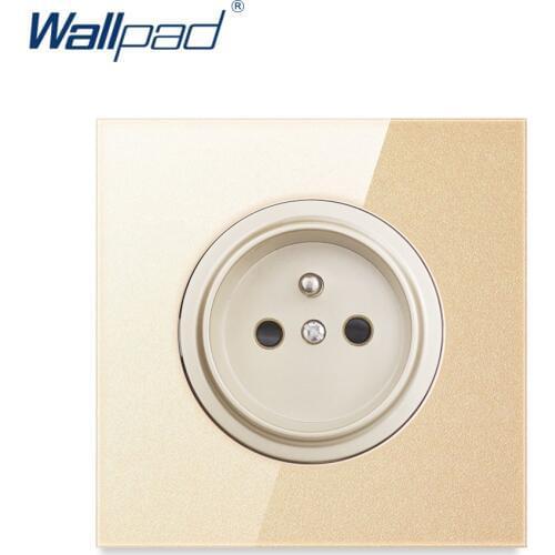 Wallpad 2019 New Arrival 16A EU French Wall Power Socket Outlet Gold Crystal Glass Panel Grounded With Child Protective Lock