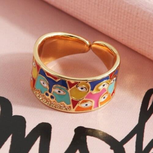 Gold Ring Women Anime Animal Fox Dripping Oil Enamel Adjustable Open Women Ring Copper Cubic 5A Zirconia Rings Man Wholesale