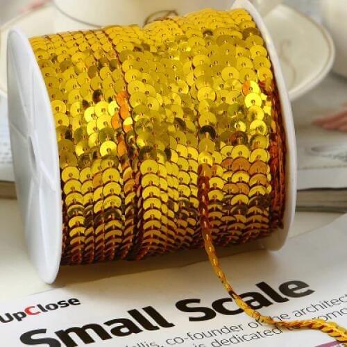 10Yards Golden color 6mm PVC Flat Spangle Sequins Ribbon Trim Sewing Paillette Strings Sequin in Roll For Crafts Dress Clothing