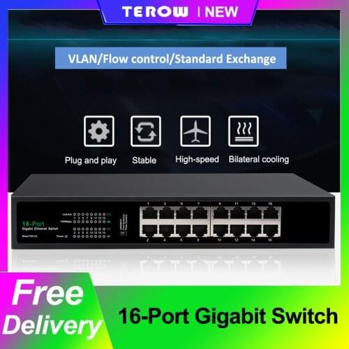 16-Port 1000M Gigabit Ethernet Switch VLAN Active Enterprise Standard Flow Control Switch For Monitoring and Camera Power Supply