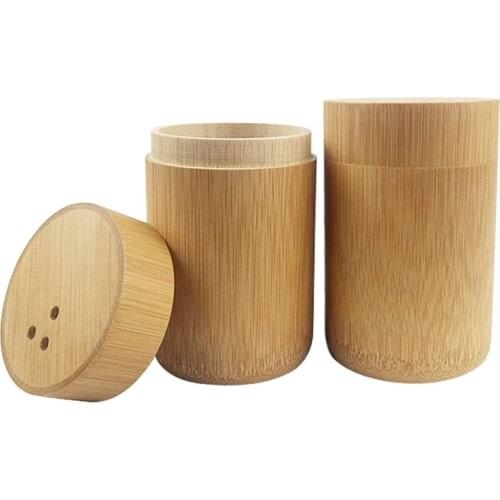 2 Pcs Bamboo Toothpick Holders Cotton Swab Boxes Travel Portable Toothpick Box Mini Home Decoration Storage Tank