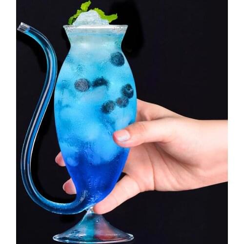 2pcs Creative Drinking Goblet Wine Glass Mug With Straw For Cocktail Wine And Juice 150ml 200ml 350ml Glass Cup Mugs