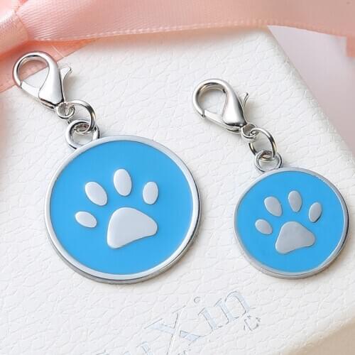 2pcs/LOT 2CM Round card Lovely Animal Charms Dog Paw Key Chain Charm Necklace Pendants DIY Bracelet Gift For Friend