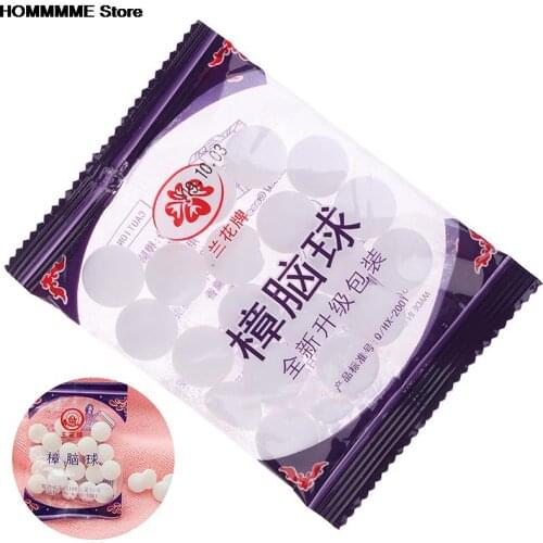 20pcs/bag Natural Mothballs Anti-mold Moth Repellent Camphor Ball Pest Control Wardrobe