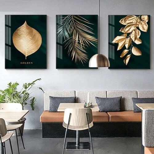 3pcs diamond painting abstract Golden Plant diamond mosaic full square round resin drill diamond embroidery Leaves Unique Decor