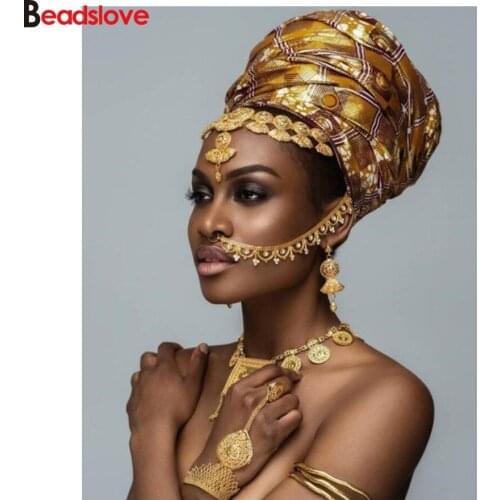 5D Full Square round Diamond Painting African Women pattern of Rhinestone Embroidery Diamond Mosaic Cross Stitch Home Decor