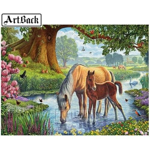 Diamond painting horse mother and son kit square drill full animals 3d diy diamond embroidery diamond mosaic art decoration
