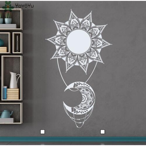 Bohemian Sun Moon Vinyl Wall Decal Indian Style Mandala Decals Home Decoration Accessories Natural Living Room Art Mural SYY285