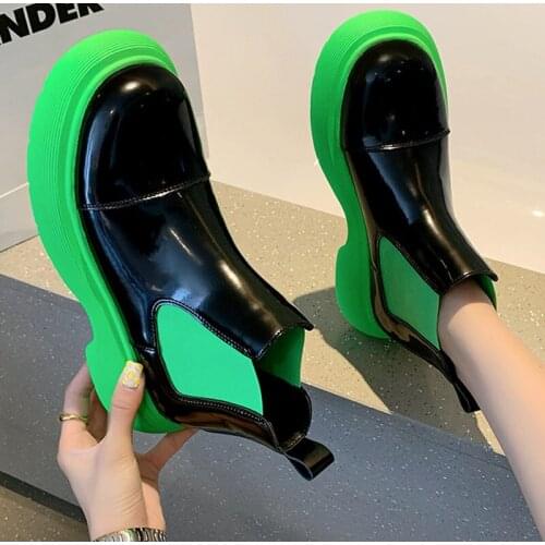 Womens Autumn Ankle Boots Candy Colors Thick Heels Ladies Shoes Fashion PU Leather Slip On Chelsea Boots Female Footwear 2021