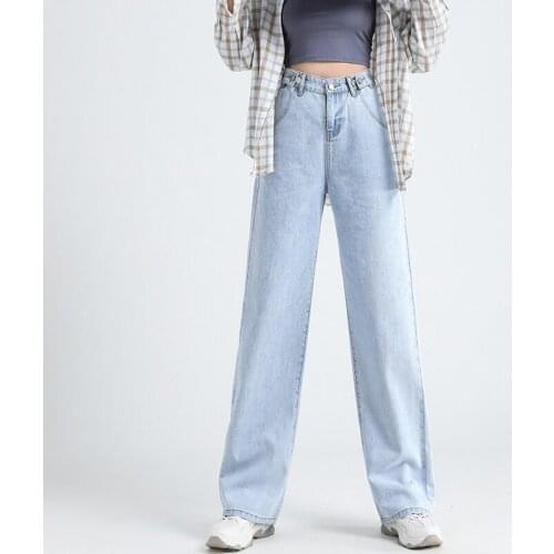 2021 New Fashio Capris Pants Wide Leg Mop Pants Loose Straight Trousers High Waist Slimming Jeans Women 's Clothing