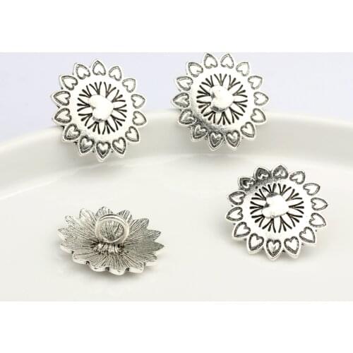 3pcs/lot 34MM Retro Zinc Alloy Button Gold Flowers Heart Decorative Buttons Charms Pendants For DIY Accessories