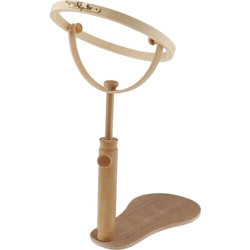 Wooden Embroidery Hoop Stand Rack 360 Degree Rotation Adjustable Cross Stitch Frame Ring Rotatable Craft Sewing Supplies