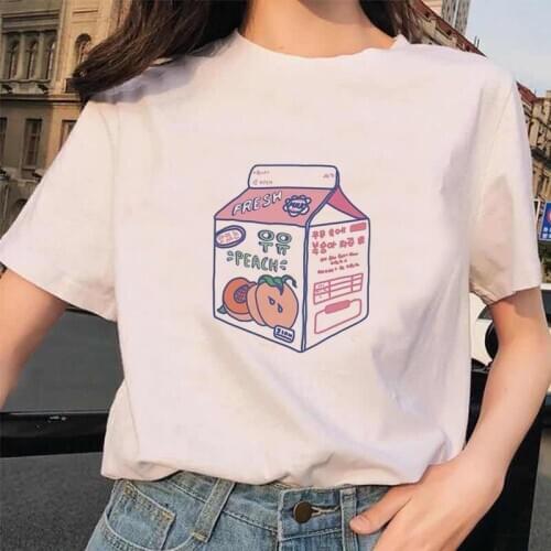 Kawaii Peach Harajuku T-shirt Women Ullzang Peachy Small Fresh T Shirt Cute Cartoon 90s Tshirt Graphic Fashion Top Tees Female