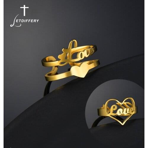 Letdiffery LOVE Heart Rings Stainless Steel Adjustable For Lover Wife Golden 18k Gold Not Fade Wedding Anniversary Jewelry Gifts