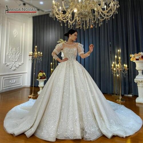 New Brand Luxury Full Lace long sleeves ball gown Wedding Dress 2022 Real Work High Quality