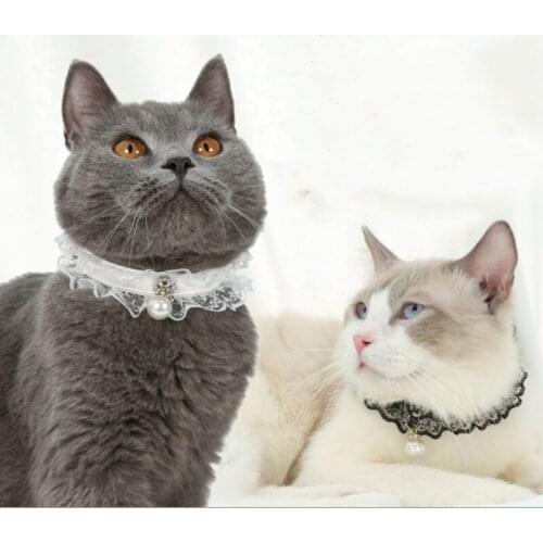 Lace Pearl Puppy Dog Cat Collars Personalized Small Dog Collar Custom Pet Accessories Bells Bow Pet Dog Cat Adjustable Harnesses