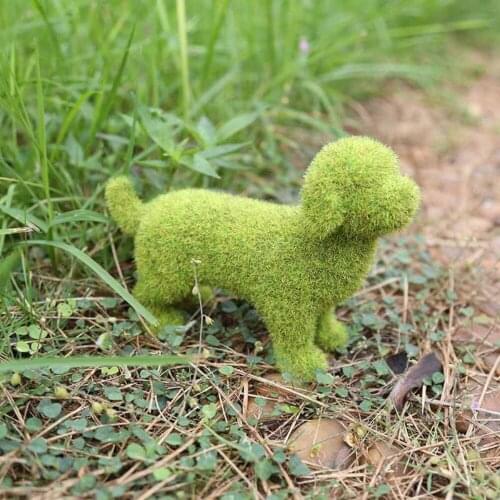 Cute Pet Dog Outdoor Courtyard Grass Green Simulation Flocking Ornaments Burrow Puppy Home Garden Decorative Sculptures