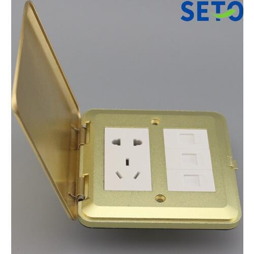 SeTo Pop-up Type Floor Socket Dual Network Cat5e + Cat3 Tel + Five Hole Power Socket Wall Plate Keystone Floor Receptacle