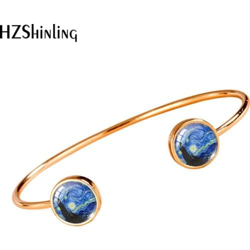 2021 New The Starry Night Cuff Bangle Van Gogh Paintings Round Glass Dome Jewelry Adjustable Bangles Handmade Gifts