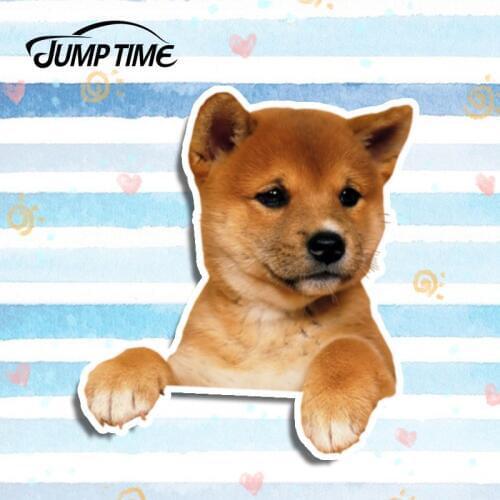 Jump Time 13cm x11.8cm Shiba Inu Lovely Pet Dog Decal Sticker Car Styling Funny Car Stickers Vinyl Decals Waterproof Accessories