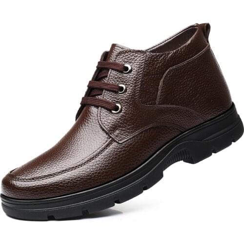 Warm Genuine Leather Men Boots Winter Big Size38-48 Ankle Boots Mens Lace Up Comfortable Non-slip Male Fur Snow Boots H447