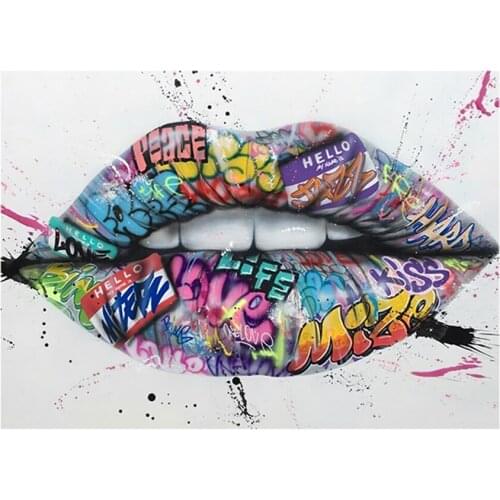Street Graffiti Art 5D DIY Full Square Round Drill Diamond Painting Teeth Lips Diamond Mosaic Embroidery Cross Stitch Home Decor