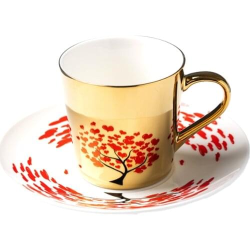 Mirror Coffee Mugs Specular Reflection Love Tree Ceramic Tea Cups With Spoon Creative Coffeeware