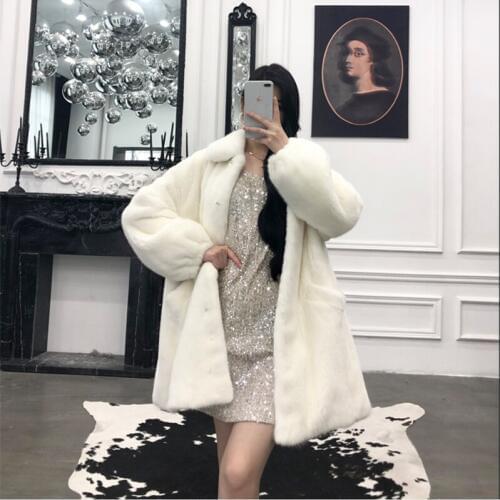 Mink Whole Fur Women Long Skirt Coat with Collar Winter Thick Warm Female Mink Fur Jacket