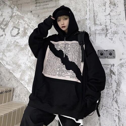 Deeptown Gothic Hoodie Women Long Sleeve Graphic Sweatshirt 2021 Fashion Korean Style Punk Oversized Streetwear Print Pullover