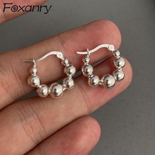 FOXANRY Prevent Allergy 925 Sterling Silver Hoop Earrings for Women Simple Trendy Elegant String of Beads Birthday Party Jewelry