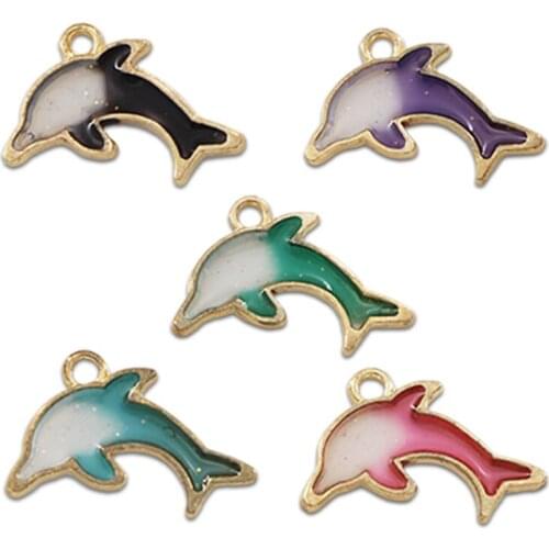 10pcs/Lot Enamel Two Color Dolphin Charms Alloy Oil Dripping Fashion DIY Jewelry Accessories Earrings Pendant Material New Style