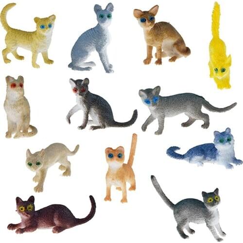 12Pcs Simulated Cute Cat Animal Model Ornament Action Figure Collection Toy Gift