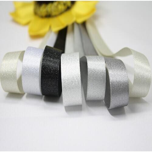 16mm silver double face satin glitter ribbon sewing handmade material webbing 20 yards