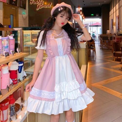 2019 Kawaii Lolita dress Summer Square Collar Short Lolita Dresses Halloween Gothic Bow Womens clothing