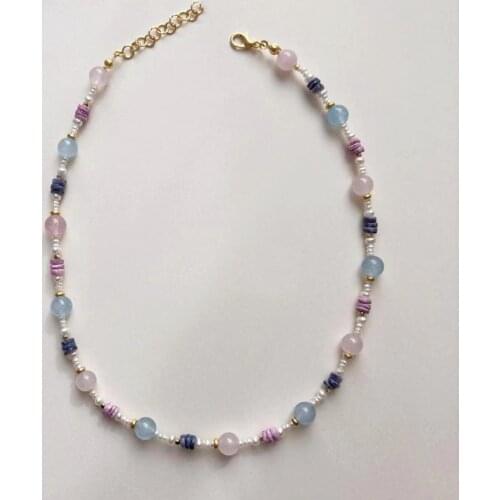 2021 Summer New Bohemian Natural Stone Necklace Tiny Freshwater Pearl Mix and Match Exquisite Choker Sweet Gilr Charm Jewelry