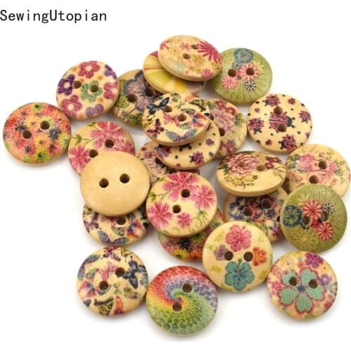 50PCS 2 Holes Mixed Flower Sewing Accessories Wooden Buttons for Clothes Knitting Crafts Scrapbooking DIY Needlework Decoration