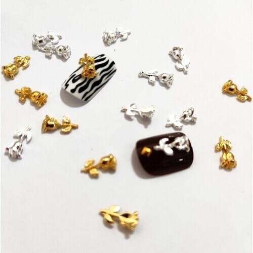 50Pcs Tulips Nail Art Decorations Metal Charms Silver Gold Nails Accessoires Cute Florals Stud Spring 3d Rose Nailart Supply DIY
