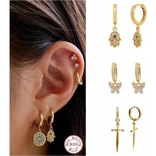 925 Sterling Silver Huggies Earrings Cartilage Hoop Earring For Valentines Day Christmas Gift Bee Hand Pattern Woman Earrings