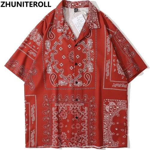 Bohemia Fashion Hawaiian Beach Shirts Paisley Print Hip Hop Button Shirt Mens Short Sleeve Holiday Party Blouse Tops Clothing