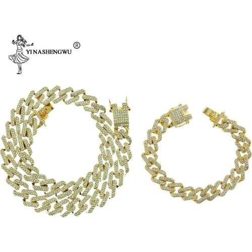 Hip Hop Full Pave Rhinestone 15MM Bling Iced Out Crystal Miami Zircon Prong Cuban Mens Necklace For Men Jewelry Gifts Fashion