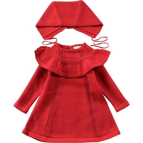 2Pcs Baby Girls Sweater Dress+Cap Brand Cotton Kids Long Sleeve Knit Clothes 1-5yrs Infant Girl Knitted Dress
