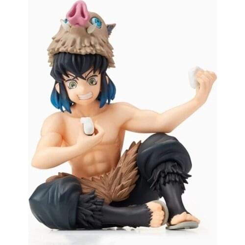 Anime Demon Slayer Kamado Kimetsu No Yaiba Action Figure Toys Hashibira Inosuke Eat Rice Balls PVC Dolls