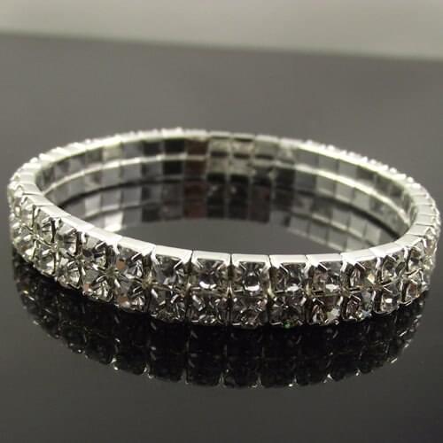 12pcs/lot Free shipping Double layers 2 rows Crystal Shiny Crystal elastic Bracelet elasticity Bracelets