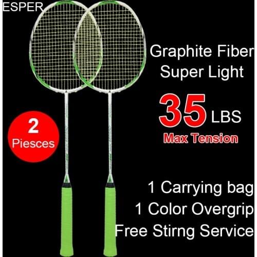 Esper Badminton Racket Set of 2 Carbon Fiber Professional 4U Super Light Raquete With String For Adult Up 35lbs