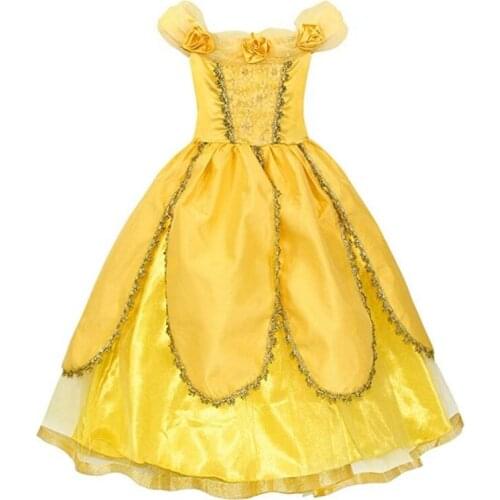 FINDPITAYA Girl Belle Cosplay Costume Little Girl Flower Shoulderless Beauty and Beast Party Petal Layer Tutu Dress
